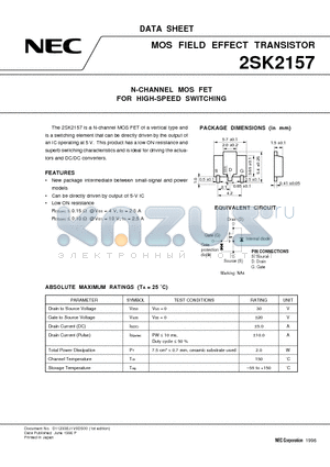 2SK2157 datasheet - N-CHANNEL MOS FET FOR HIGH-SPEED SWITCHING