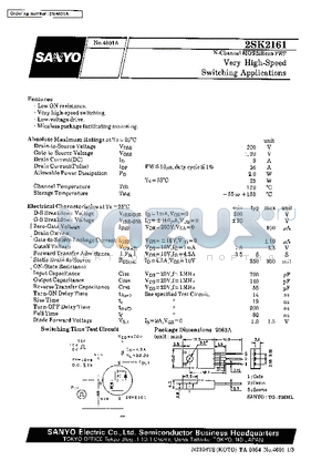 2SK2161 datasheet - Very High-Speed Switching Applications