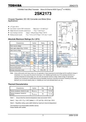 2SK2173 datasheet - Chopper Regulator, DC−DC Converter and Motor Drive