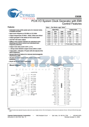 CYI9530ZXC datasheet - PCIX I/O System Clock Generator with EMI Control Features