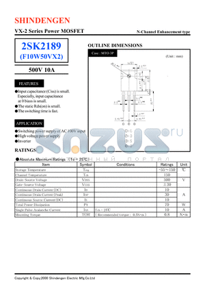 2SK2189 datasheet - VX-2 Series Power MOSFET(500V 10A)