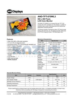 AND-TFT-070WL3 datasheet - LCD Color Monitor