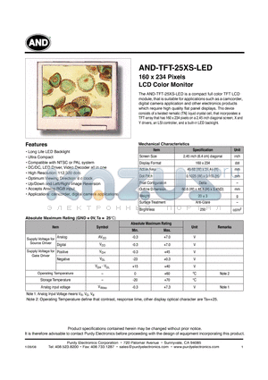 AND-TFT-25XS-LED datasheet - LCD Color Monitor