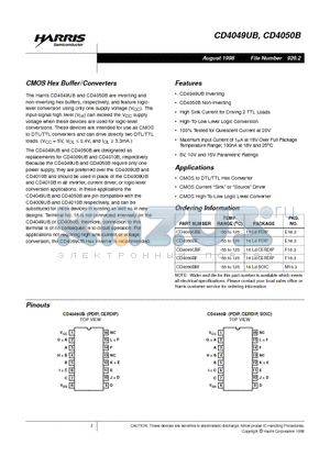 CD4050B datasheet - CMOS Hex Buffer/Converters