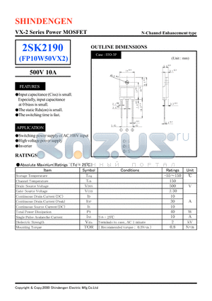2SK2190 datasheet - VX-2 Series Power MOSFET(500V 10A)