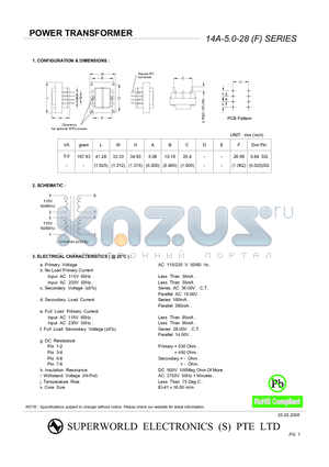 14A-5.0-28 datasheet - POWER TRANSFORMER