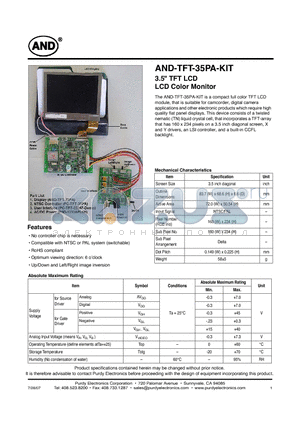 AND-TFT-35PA-KIT datasheet - LCD Color Monitor