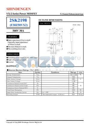 2SK2198 datasheet - VX-2 Series Power MOSFET(500V 30A)