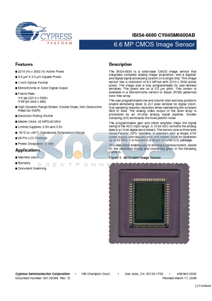 CYII4SC6600AB-QDC datasheet - 6.6 MP CMOS Image Sensor
