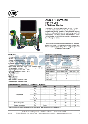 AND-TFT-35VX-KIT datasheet - LCD Color Monitor