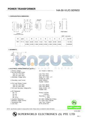 14A-56-10 datasheet - POWER TRANSFORMER