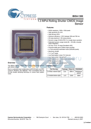 CYII4SM1300AA-QBC datasheet - 1.3 MPxl Rolling Shutter CMOS Image Sensor
