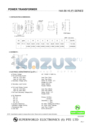 14A-56-16 datasheet - POWER TRANSFORMER