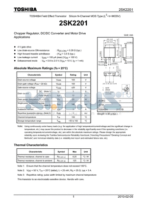 2SK2201 datasheet - Chopper Regulator, DC/DC Converter and Motor Drive