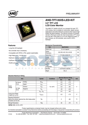 AND-TFT-35XS-LED-KIT datasheet - LCD Color Monitor
