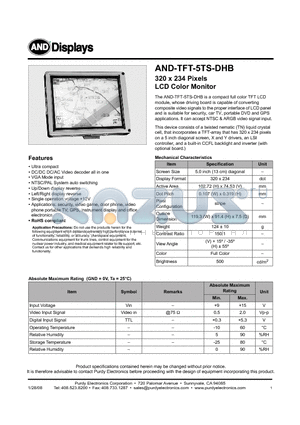 AND-TFT-5TS-DHB datasheet - LCD Color Monitor