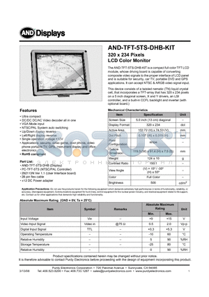 AND-TFT-5TS-DHB-KIT datasheet - LCD Color Monitor