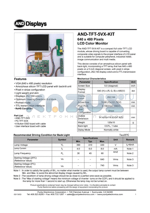 AND-TFT-5VX-KIT datasheet - LCD Color Monitor
