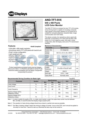 AND-TFT-5VX datasheet - LCD Color Monitor