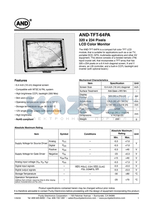 AND-TFT-64PA datasheet - LCD Color Monitor