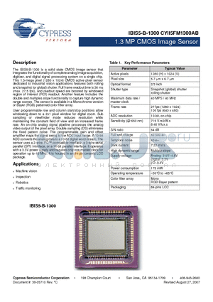 CYII5SM1300AB-HDC datasheet - 1.3 MP CMOS Image Sensor