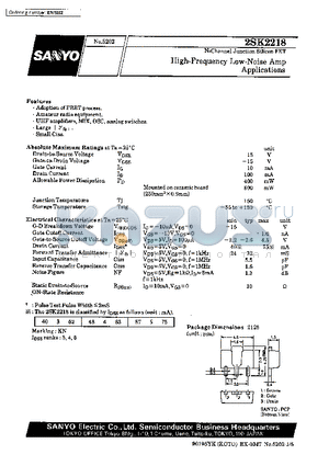 2SK2218 datasheet - High-Frequency Low-Noise Amp Applications