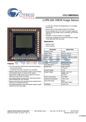 CYIL1SM0300AA datasheet - LUPA-300 CMOS Image Sensor