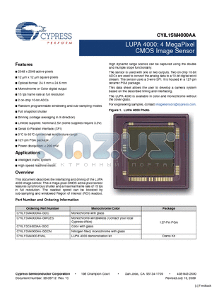 CYIL1SM4000AA-GDC datasheet - 4 MegaPixel CMOS Image Sensor