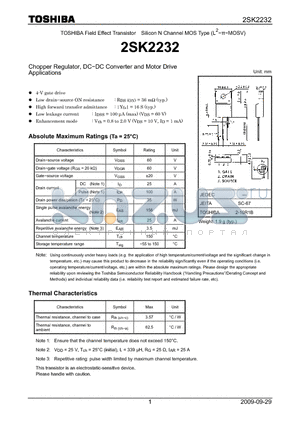 2SK2232 datasheet - Chopper Regulator, DC−DC Converter and Motor Drive Applications