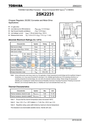 2SK2231 datasheet - Chopper Regulator, DC/DC Converter and Motor Drive