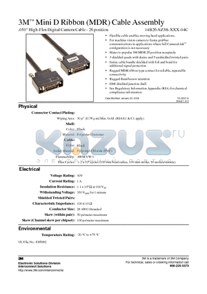 14B26-SZ3B-200-04C datasheet - 3M Mini D Ribbon (MDR) Cable Assembly