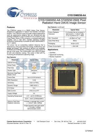 CYIS1SM0250-AA datasheet - 250K Pixel Radiation Hard CMOS Image Sensor