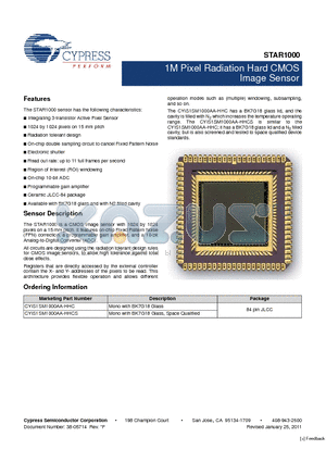 CYIS1SM1000AA-HHC datasheet - 1M Pixel Radiation Hard CMOS Image Sensor