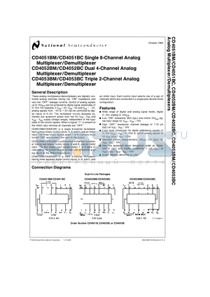 CD4051BCJ datasheet - Single 8-Channel, Dual 4-Channel, Triple 2-Channel Analog Multiplexer/Demultiplexe