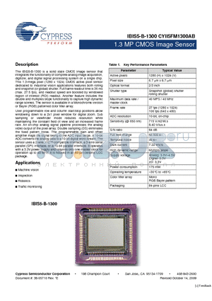 CYII5FM1300AB-QWC datasheet - 1.3 MP CMOS Image Sensor