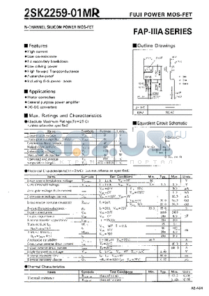 2SK2259-01MR datasheet - N-CHANNEL SILICON POWER MOSFET