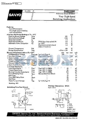 2SK2260 datasheet - Very High-Speed Switching Applications