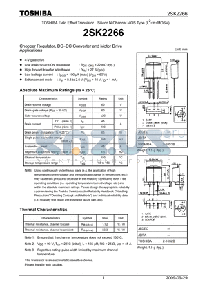 2SK2266 datasheet - Chopper Regulator, DC- DC Converter and Motor Drive