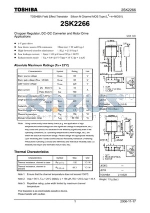 2SK2266_06 datasheet - N CHANNEL MOS TYPE (HIGH SPEED, HIGH VOLTAGE SWITCHING, CHOPPER REGULATOR, DC-DC CONVERTER AND MOTOR DRIVE APPLICATIONS)