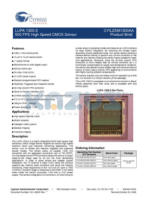 CYIL2SM1300AA datasheet - 500 FPS High Speed CMOS Sensor Product Brief