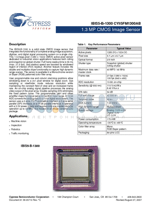 CYII5SC1300AB-QDC datasheet - 1.3 MP CMOS Image Sensor