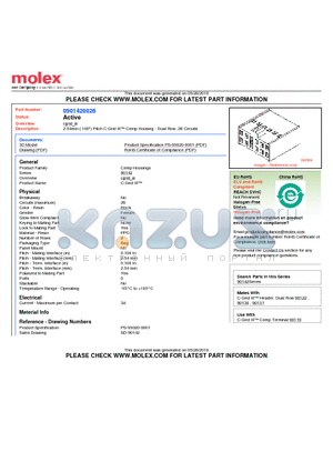 0901420026 datasheet - 2.54mm (.100) Pitch C-Grid III Crimp Housing - Dual Row, 26 Circuits