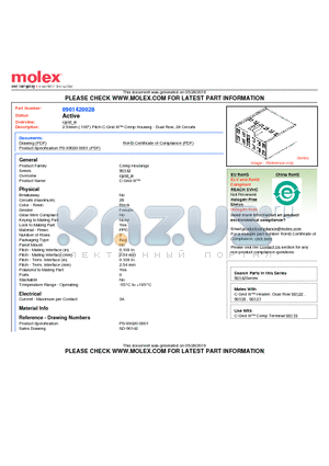 0901420028 datasheet - 2.54mm (.100) Pitch C-Grid III Crimp Housing - Dual Row, 28 Circuits