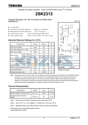 2SK2313_06 datasheet - Chopper Regulator, DC−DC Converter and Motor Drive Applications