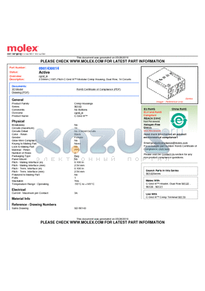 0901430014 datasheet - 2.54mm (.100) Pitch C-Grid III Modular Crimp Housing, Dual Row, 14 Circuits