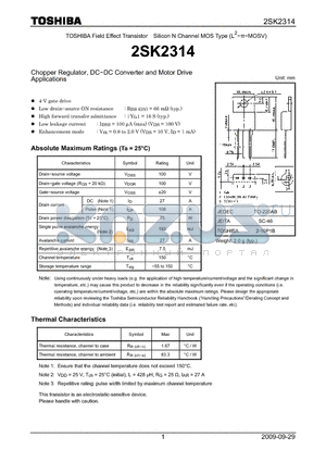 2SK2314 datasheet - Chopper Regulator, DC−DC Converter and Motor Drive Applications