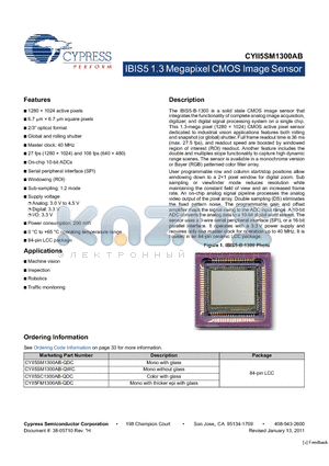 CYII5SM1300AB_11 datasheet - IBIS5 1.3 Megapixel CMOS Image Sensor