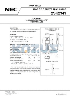 2SK2341 datasheet - SWITCHING N-CHANNEL POWER MOS FET INDUSTRIAL USE