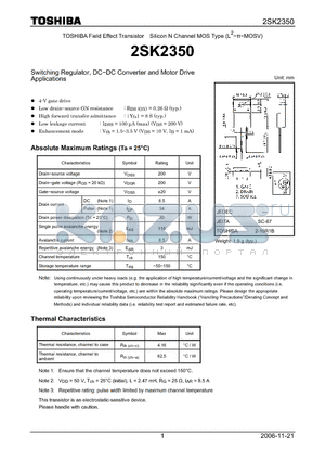 2SK2350_06 datasheet - Silicon N Channel MOS Type Switching Regulator, DC−DC Converter and Motor Drive Applications