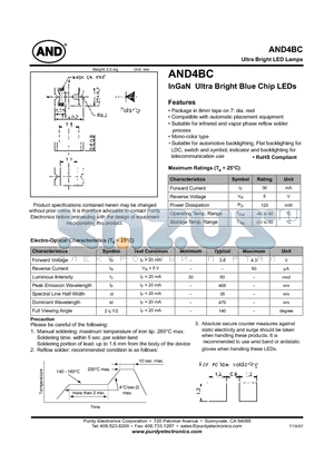 AND4BC datasheet - InGaN Ultra Bright Blue Chip LEDs